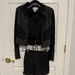 Rachel Allan Black Studded Blazer, crop top and Shorts Set